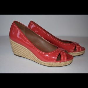 Franco Sarto Red-Orange Espadrille Wedge Sandal